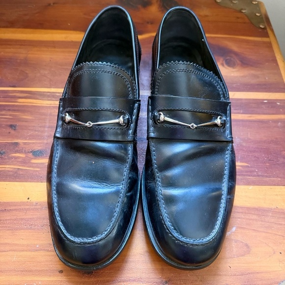 GUCCI 286771 Men’s Black Leather Silver Horsebit Slip On Loafers 7 Made in Italy - Picture 5 of 11
